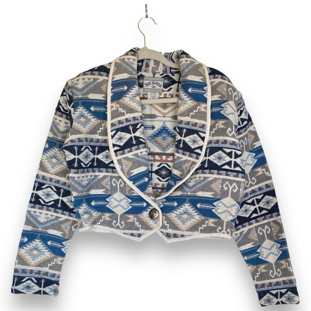 Vintage Blue and Gray Patterned Blazer